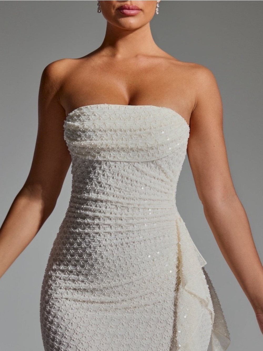 Oh Polly Ivory Beaded Mini Dress